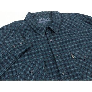 Cinch Blue Pearl Snap Western Shirt Mens‎ XXL Green Geometric Long Sleeve Cowboy